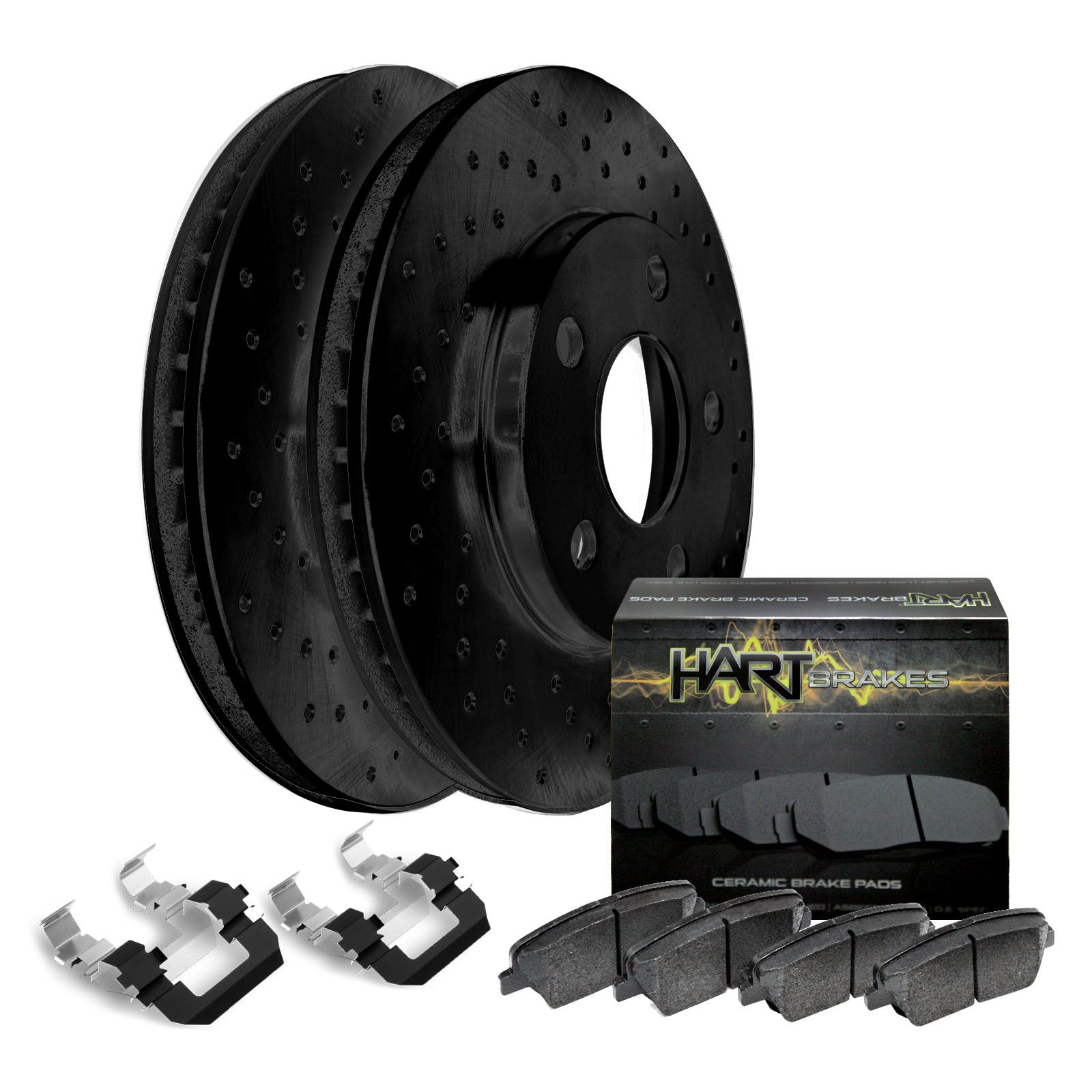 Fits 2001 Hyundai Santa Fe Front Rear Black Drill Slot Brake Rotors+Ceramic Pads